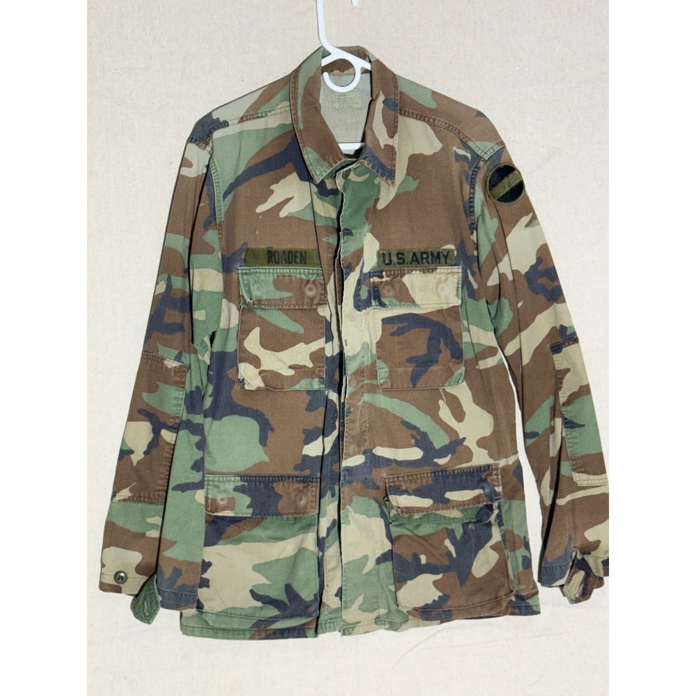 Vintage US Army Woodland Camo BDU Field Jacket Medium Long M81 Combat Coat Patch